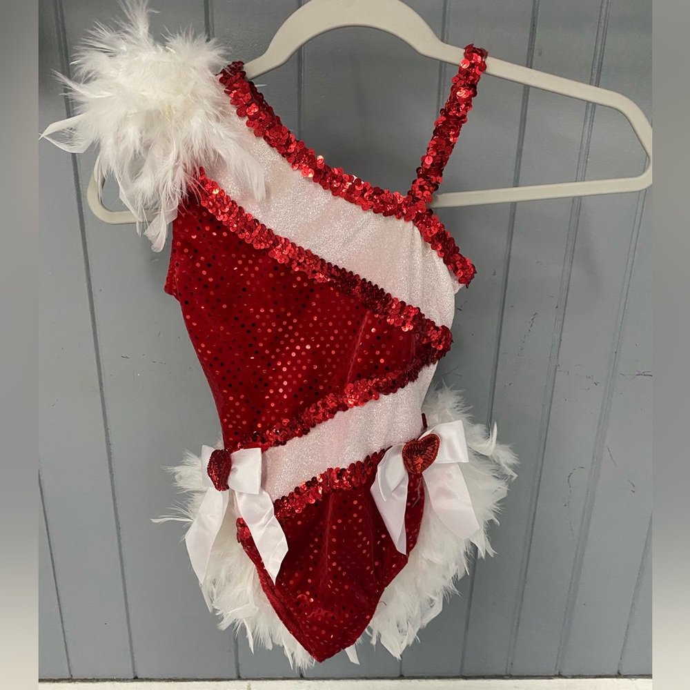 Wish Come True My Funny Valentine Red Sequin and White Feather Dance Costume